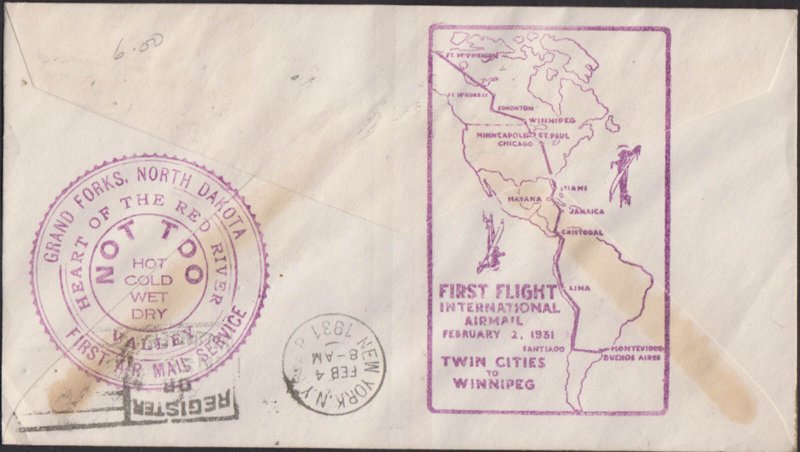 UNITED STATES USA - 1931 AIR MAIL TWIN CITIES to PEMBINA- FIRST FLIGHT COVER FFC