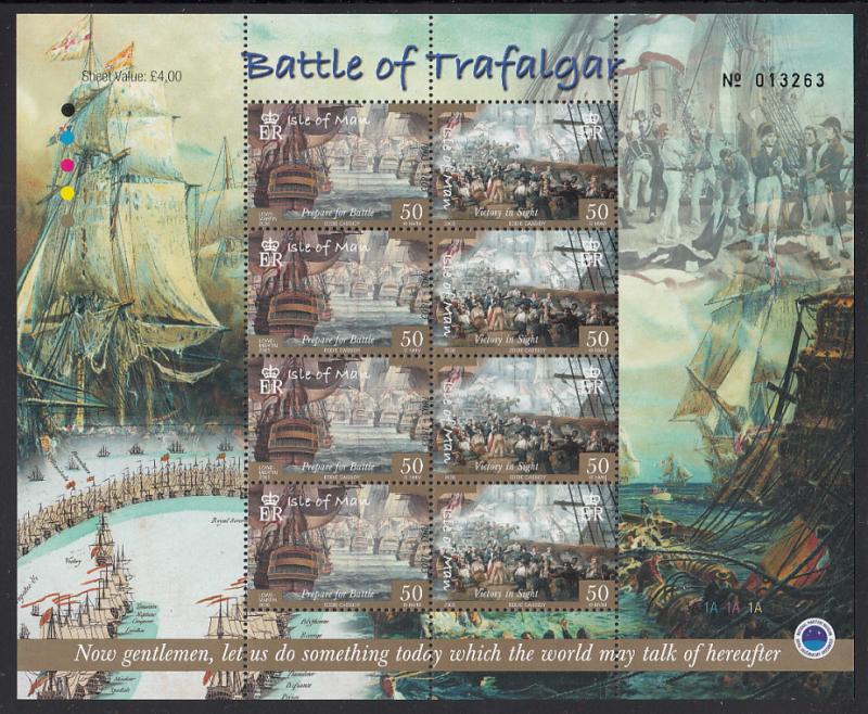 Isle of Man 2005 MNH Set of 4 Minisheets Battle of Trafalgar 200th anniversary