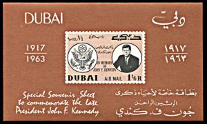 Dubai Michel Block 8, MNH, John F. Kennedy In Memorium souvenir sheet