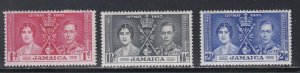 Jamaica # 113-115, 1937 Coronation, Mint Hinged, 1/2 of hinged Cat.