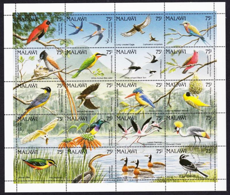 Malawi Birds Sheetlet of 20v SG#876-895