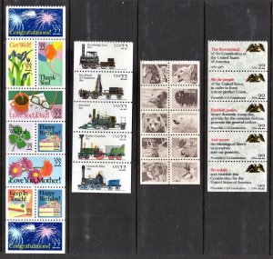 US 1980s Misc. Booklet Panes #1889a, 2274a, 2359a, & 2366a MNH