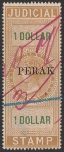 MALAYA - Perak ca1884 'PERAK' on QV Judicial $1 revenue, seriffed.