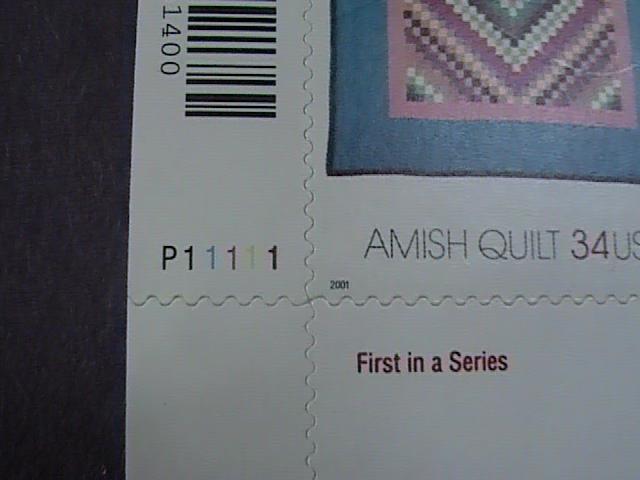 U.S.# 3524-3527(3527a)-MNH--LL PLATE # BLOCK 4-AMERICAN TREAS/AMISH QUILTS-2001