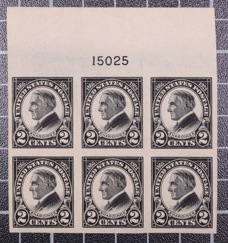 Scott 611 2 Cents Harding Plate Block Of 6 Top 15025 MNH  SCV $90.00