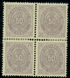 DANISH WEST INDIES #13a (13b), 50 cent gray violet, pr. II, og, hinged Blk of 4