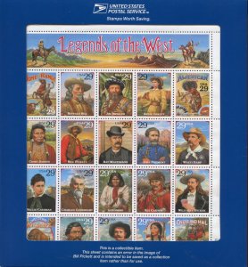 UNITED STATES  SCOTT #2870  LEGENDS OF THE WEST ERROR SHEET MINT NEVER HINGED