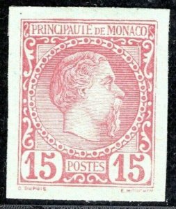 MONACO Stamp Prince Charles 15c Rose/Blued (1885) COLOUR TRIAL Mint MNG BLACK22