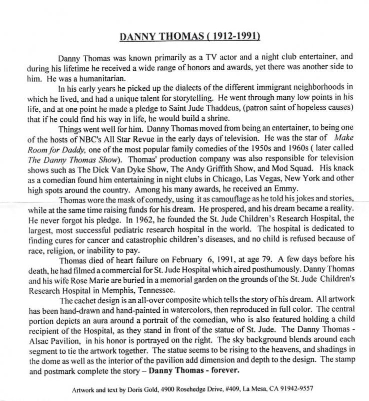 4628 DANNY THOMAS FDC - Doris Gold