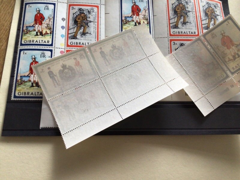 Gibraltar Uniforms mint never hinged  margin blocks stamps  A13252