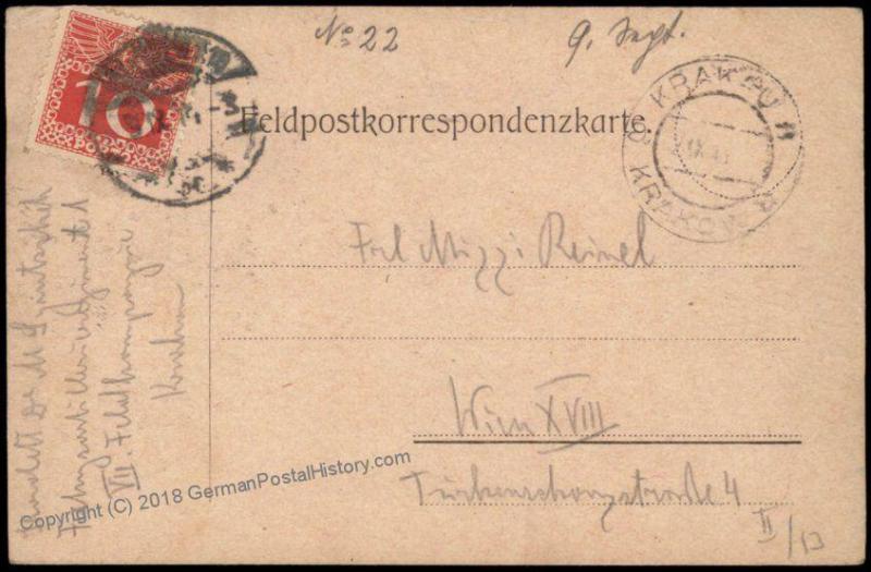 Austria WWI Krakau Poland Postage Due Feldpost PC Cover 69736