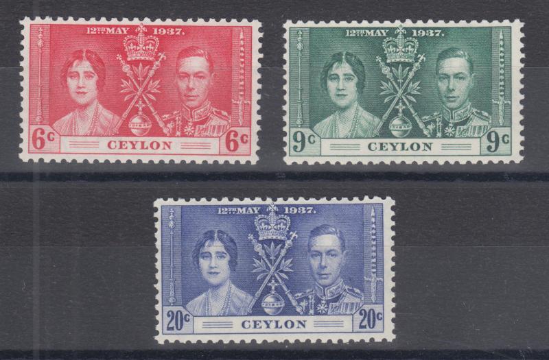 Ceylon Sc 275-277 MNH. 1937 Corontaion, complete set, VF