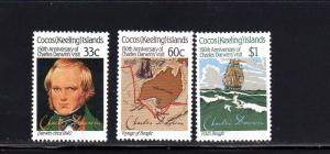 COCOS ISLANDS #152-154  1986  DARWINS VISIT     MINT  VF NH  O.G