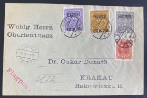 1918 Vienna Austria Early Airmail Cover To Krakow Poland Sc#C1-C3