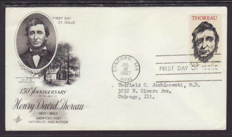 US Thoreau 1967 Artcraft Ayerst Typed FDC BIN