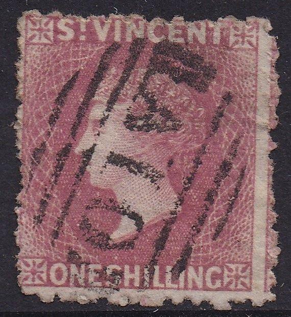 ST VINCENT 1872 QV 1/- WMK STAR SIDEWAYS PERF 11 TO 12.5 USED 