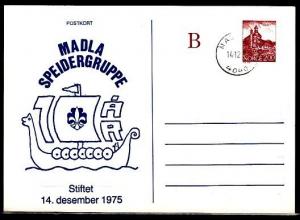 Norway, 1985 cancel. Stiftet Scout Group `75 cachet on Postal Card. First day. ^