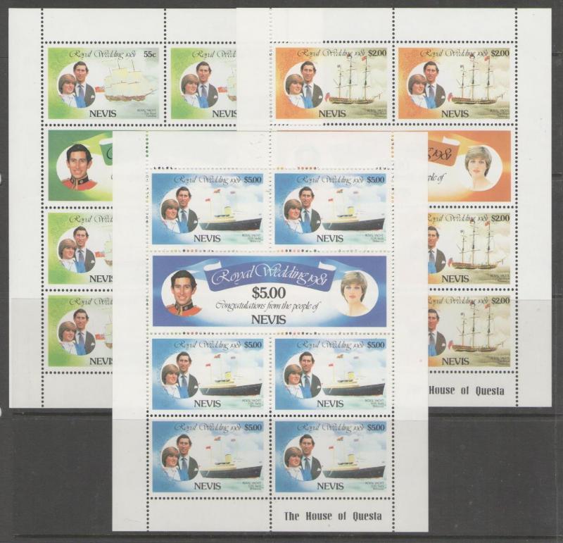 NEVIS SG72a/6b 1981 ROYAL WEDDING SHEETLETS MNH