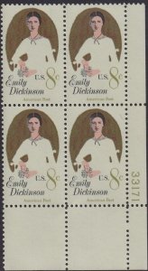 1436 Emily Dickinson Plate Block MNH