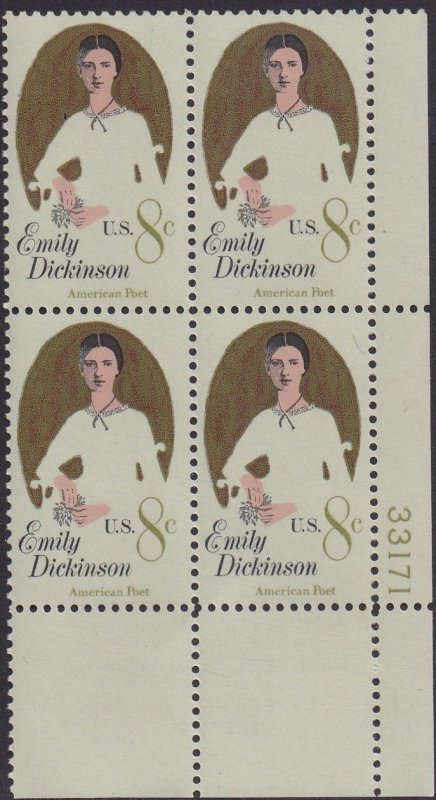 1436 Emily Dickinson Plate Block MNH