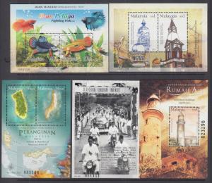 Malaysia Sc 786//960 MNH. 2000-2003 Souvenir Sheets, 10 different, VF