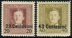 Friuli / Veneto Occ. Austrian - Cent. 22 and 43 KuK Feldpost perforated 11.1 / 2