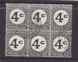 BRITISH HONDURAS, POSTAGE DUE, 1923 ordinary paper, 4c. Black, block of 6, used.