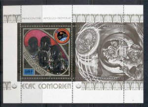 Comoro Is 1975 Apollo-Soyuz Joint Russia/USA Space Project 1500f Gold Foil MS...