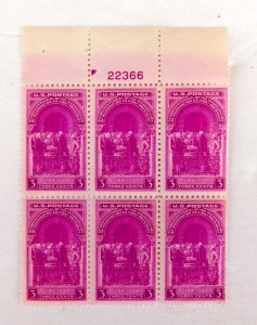 US #354 Plate Block of 6, Mint/OG/NH/F,  Washington taking Oath in NYC, 1939