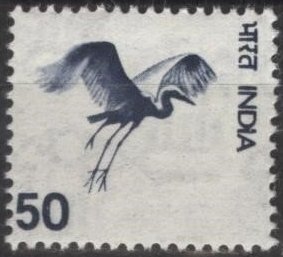 India 679 (mh) 50(p) flying crane, vio blue (1975)