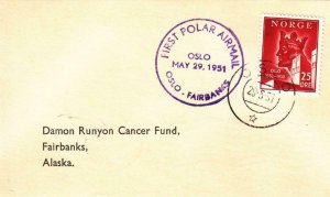 1951, 1st Polar Airmail, Oslo, Norway to Fairbanks, AK, See Remark (30783)