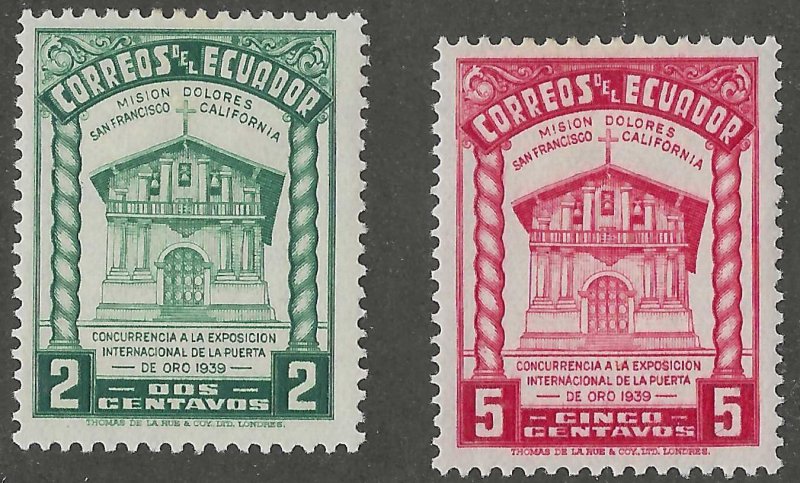 Ecuador, pair, Scott#382-383, mint, hinged, 2, cents, 5 cents, Golden gate,