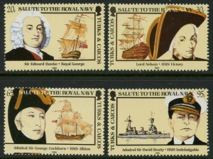 TURKS & CAICOS Sc#666-669 1985 Salute to Royal Navy Complete OG Mint NH