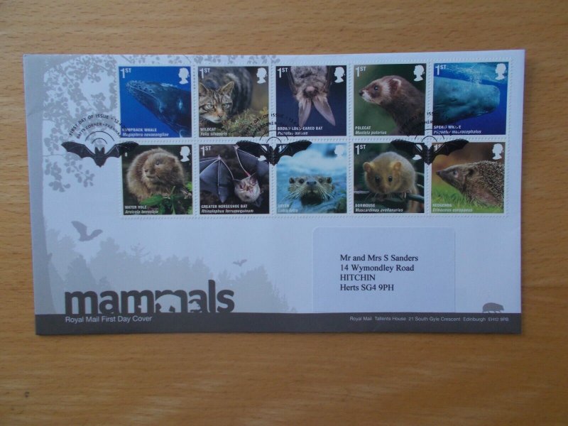 2010 Mammals Set of 10 on Illustrated First Day Cover Batts Corner, Farnham SHS 