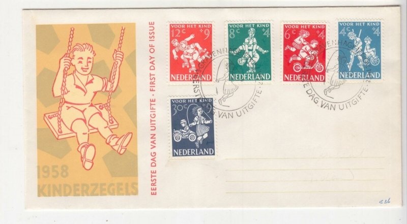 NETHERLANDS, 1958 Child Welfare Fund set of 5, First day cover.