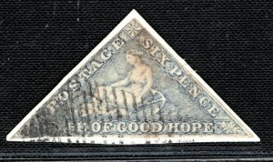 South Africa COGH *CAPE TRIANGULAR* SG.7d 6d Slate-Purple Used c£1,000 BLBLUE43