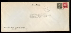 ?O.H.M.S. overprint 6 cents 1951 Post Postes issue, RCMP cover Canada