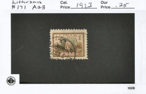 LITHUANIA #171, USED ON 102 CARD - 1923 - LITH044