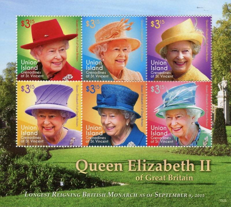 Union Island Gren St Vincent Royalty Stamps 2015 MNH Queen Elizabeth II 6v M/S