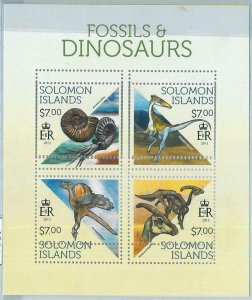 M1387 - SOLOMON ISLANDS - ERROR, 2013 MISSPERF stamp SHEET: Dinosaurs, Fossils