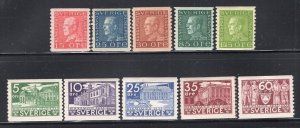 Sweden 1925-35 Group of 10 Stamps Mint H CV$90