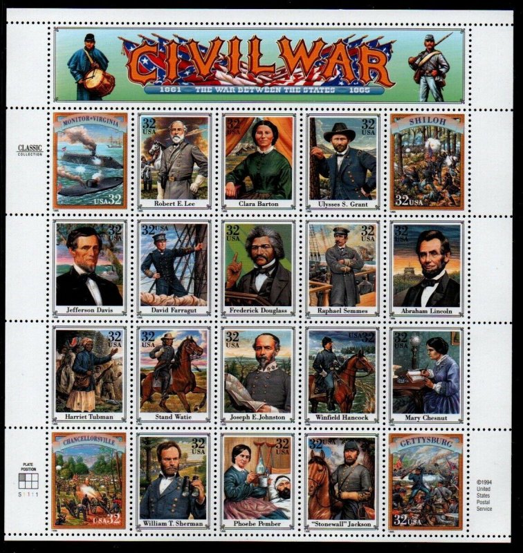 ALLY'S STAMPS US Plate Block Scott #2975 32c Civil War [20] MNH [FP-36]