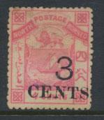 North Borneo  SG 18  Used perf 14 OPT surcharge 3 CENTS please see scans & de...