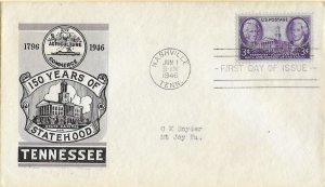 1946 FDC, #941, 3c Tennessee 150th, Ioor