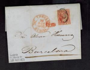 1853 Lorca Spain Letter cover to Barcelona Murcia 21