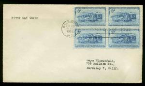 1006 BLOCK of 4 B & O RAILROAD FDC BALTIMORE, MD FIRST DAY COVER