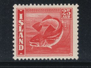 Iceland Sc 224b MNH. 1940 25a red Cod fish definitive, comb perf 14x13½, scarce.