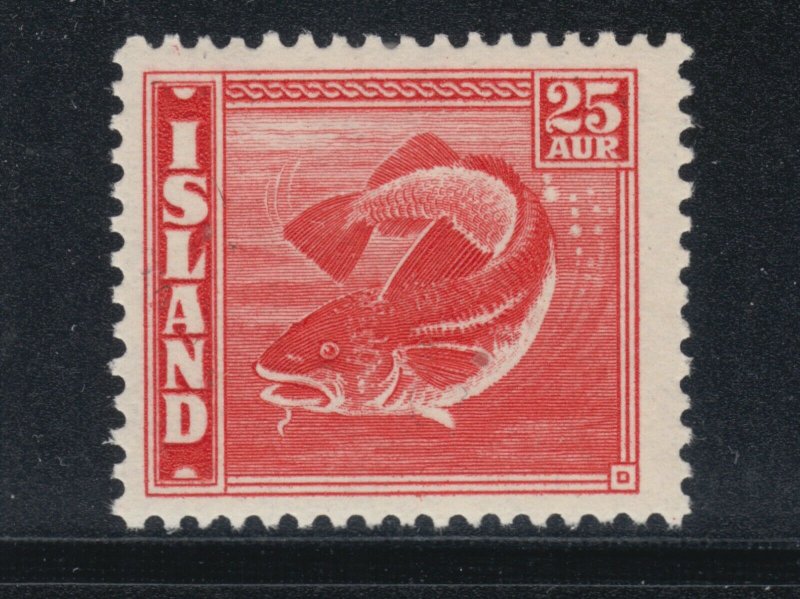 Iceland Sc 224b MNH. 1940 25a red Cod fish definitive, comb perf 14x13½, scarce.