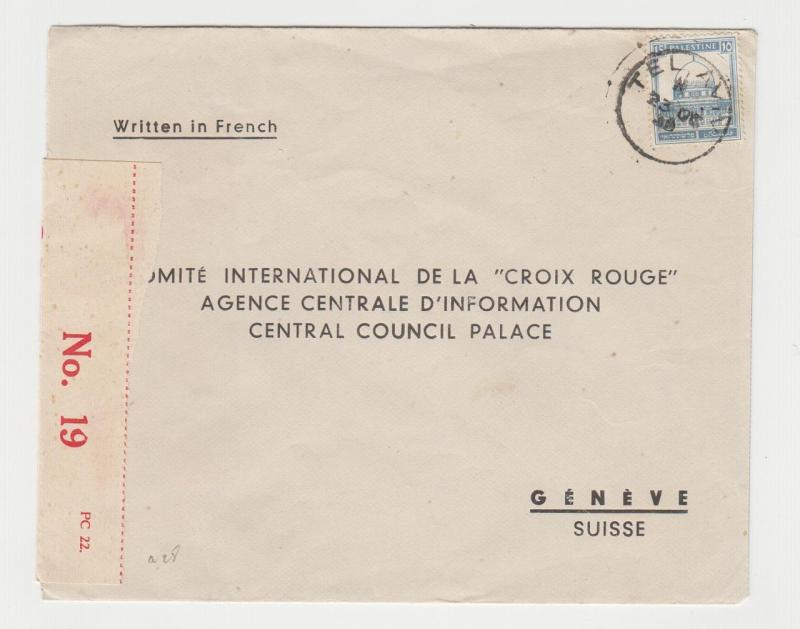 PALESTINE -RED X GENEVA 1939 SCARCE CENSOR COVER, TAPE#5B, 15m RATE(SEE BELOW