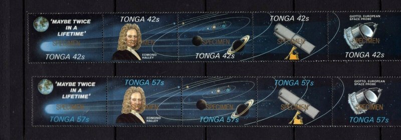 Tonga #616-17 (1986 Halley's Comet strip) VFMNH CV $38.00 Specimen overprint